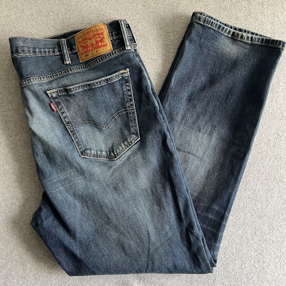 Levi's 541 Mens Jeans Athletic Taper 44 x 34 Blue Flex Stretch Denim Acid Bleach